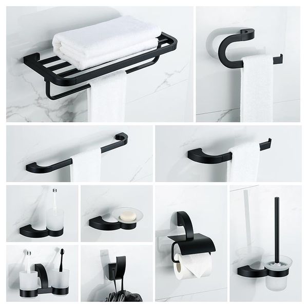 

bath accessory set bathroom accessories zinc- alloy black finish towel ring robe hook toilet brush holder bar paper fold1