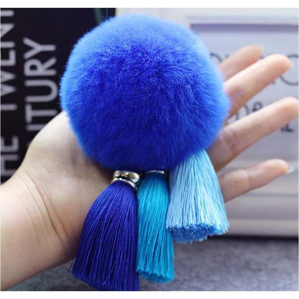 

fashion 12 colors rabbit fur cony hair ball pompom charm thrice tassel pendant keychain for women car key ring handbag accessory f bbyawi, Slivery;golden