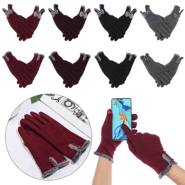 

five fingers gloves autumn winter women warm fleece lined touch screen mittens thermal windproof female driving skiing, Blue;gray