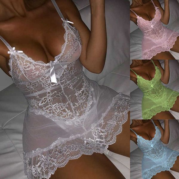 

women's nightgown large lace thin mesh hollow out sleepwear women sling slit nightie plus size lingerie, Black;white