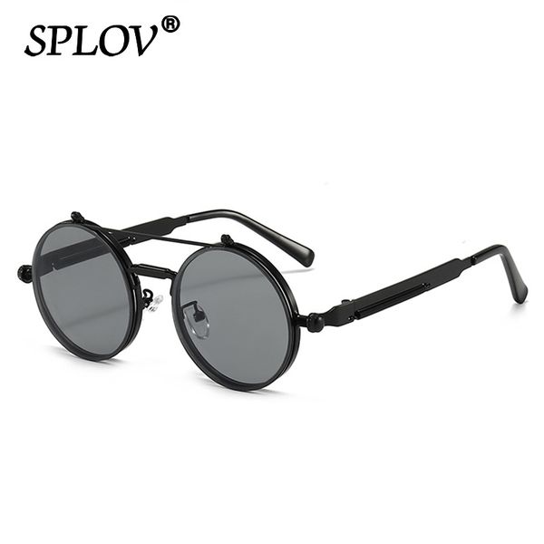

vintage steampunk flip sunglasses retro round metal frame double beam sun glasses for men women designer punk glasses oculos, White;black