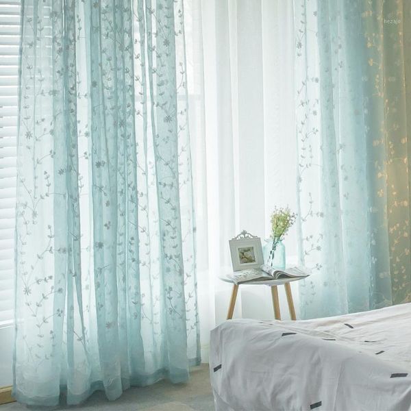 

curtain & drapes customized sheer korean embroidered blue tulle finished curtains for living room window bedroom1