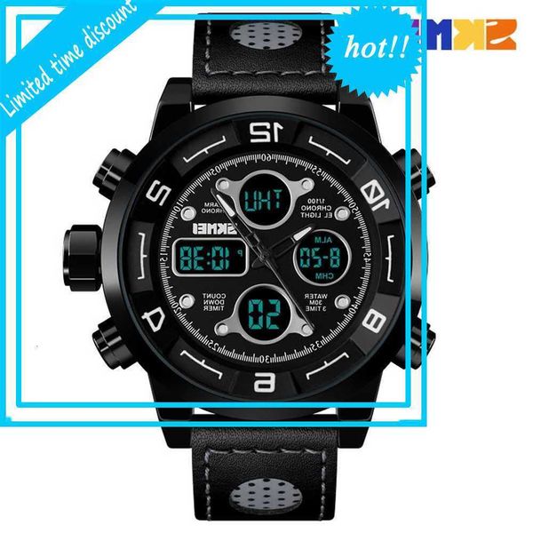 

beauty men's outdoor waterproof three time business multifunctional belt electronic watch, Slivery;brown