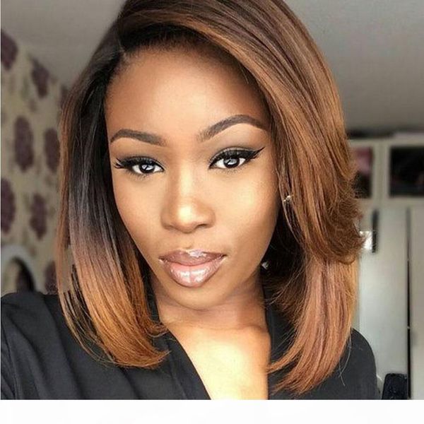 

paff short 1b 30 blonde human hair full lace ombre wig with baby hair bob remy hair, Black;brown