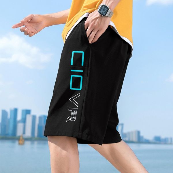 

o7kzg thin men's beach fashionable pants shorts men's print breathable capris fashion label sports pantsloose shorts beach pants v, Blue