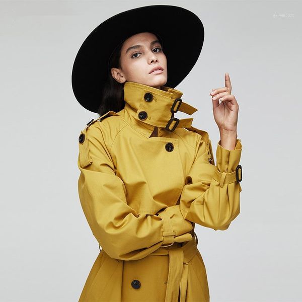 

women's trench coats long coat adjustable waist women clothes 2021 autumn wide-waisted double breasted casual four colours are optional, Tan;black