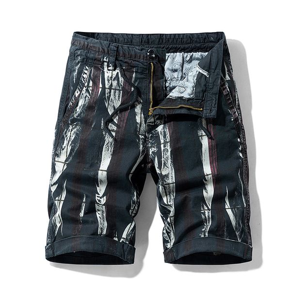 

2021 new summer new fashion hip hop print vintage casual pockets outwear zip safari style cargo shorts men vonl, White;black