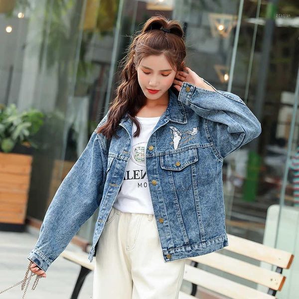 

women's jackets fashion cowboy denim jeans fund letter jacket women loose coat female autumn chaqueta mujer boyfriend basic jackets1, Black;brown