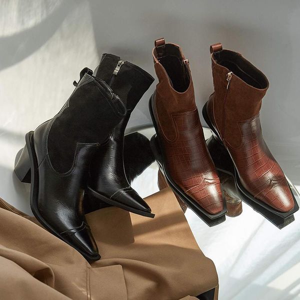 

bottes femme 2020 new winter shoes women's ankle boots cow leather vintage zipper handmade punk ankle boots mujer, Black