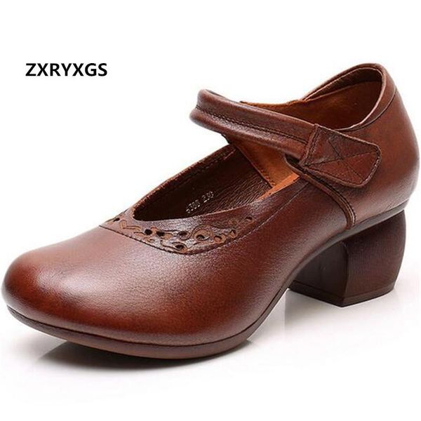 

2020 new classic retro temperament women high heel shoes comfortable soft sole full genuine leather shoes ladies fashion, Black