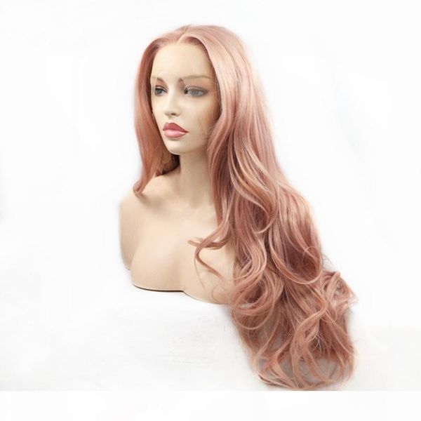 

бесплатной доставка peach pink body wave синтетических парики фронта шнурок 180% плотность glueless длинных парики жаропрочных волокна волос, Black