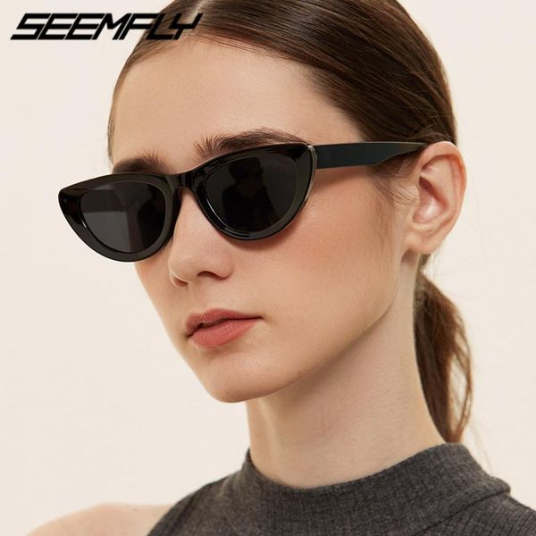 

seemfly sunglasses women vintage driving cat eye frame sun glasses female goggle lady elegant uv400 shades oculos gafas de sol, White;black