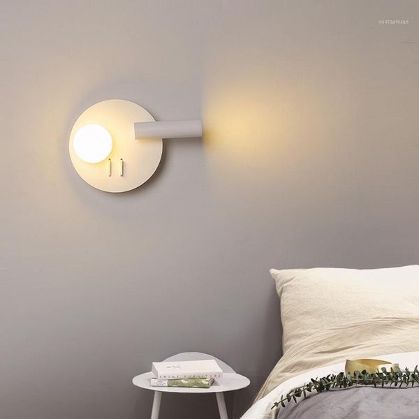 

wall lamp white bedside nordic modern fashion with switch study light living room bedroom rotating led sconce1