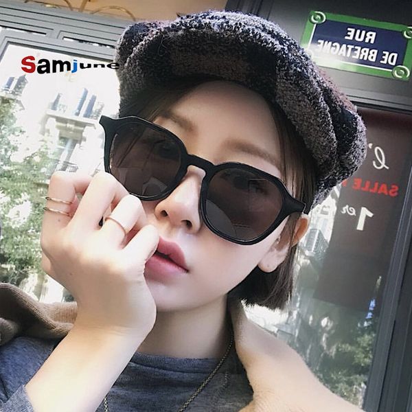 

online celebrity street snap women's sunglasses samjune new style round face box tawny uv-protection slimming fashion