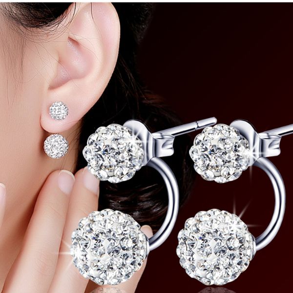 

women s stud earrings 925 sterling silver new jewelry shambhala crystal ball fashion temperament stud earrings, Golden;silver