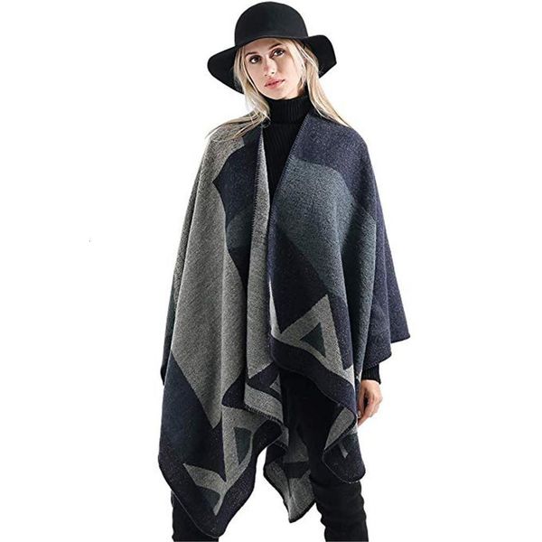 

women's collar patchwork lady imitation sweater cape coat blanket shawls mature personality gray sweater shawls #3, White;black
