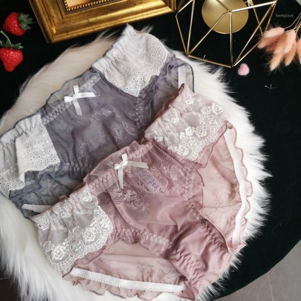 

lace mid-waist panties women cute mesh girly underpants seamless briefs bowknot transparent comfortable underwear1, Black;pink