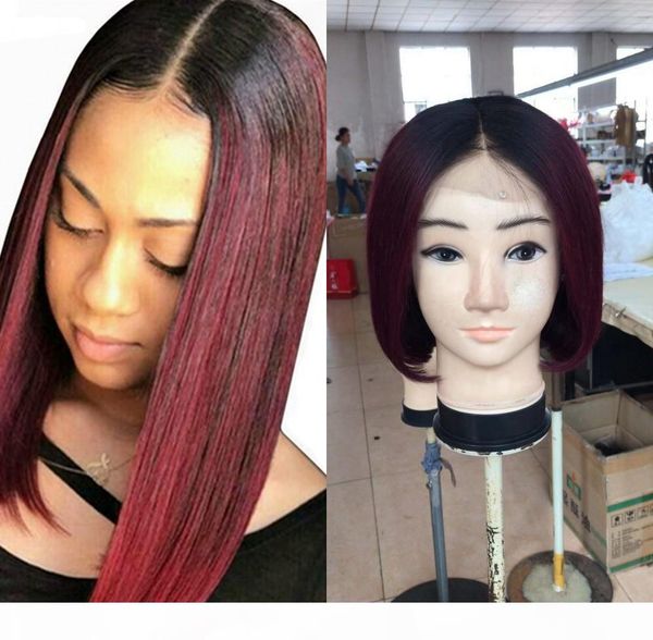 

1b 99j pixie парик бразильский короткие парики боб прямой парик фронта шнурка remy человеческих волос парик natural hairline, Black;brown