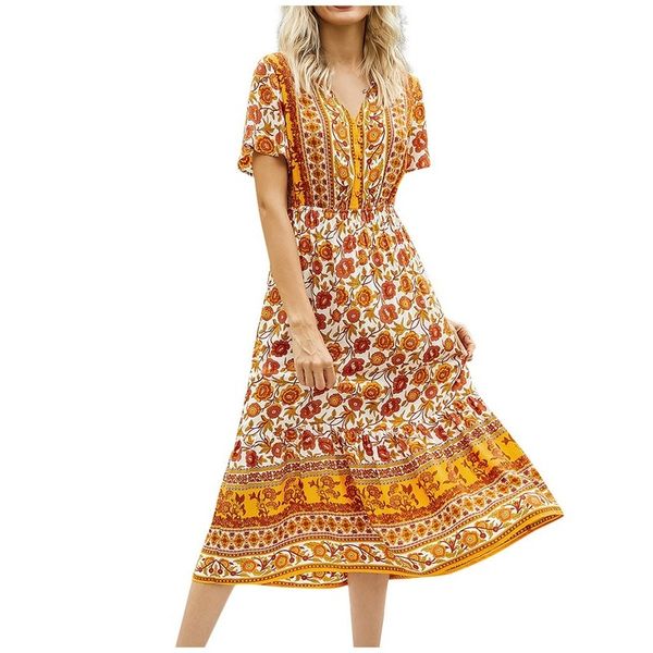 

vintage dress v-neck women ladies print floral beach 2020 summer dresses for women vestidos, Black;gray