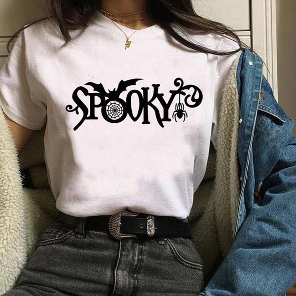 

women print clothes graphic letter spider web trend cute autumn halloween lady tees female t shirt womens t shirt, White