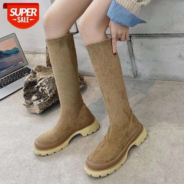 

lucyever winter high knee boots for women 2020 slim fit short plush warm shoes woman thick bottom platform long boots ladies #ch1d, Black
