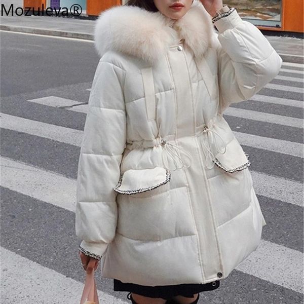 

women's down & parkas mozuleva 2021 autumn winter women jackets quilted puffer high-quality warm drawstring oversize sweet coat jacket, Black