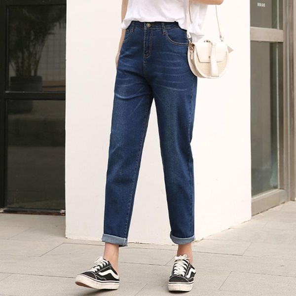 

women's jeans loose straight denim brand arrival cotton pants fashion casual daily korean wide-leg high-waist stretch, Blue