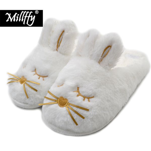 

cute bunny fuzzy slippers |warm animal memory foam rabbit plush |women indoor outdoor bedroom slippers y201026, Black