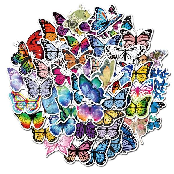 

50pcs multicolor пвх цветы бабочки наклейки для девочек дети детские комнаты кухня домашнее украшение клей наклейки 2020 bbykae lg2010
