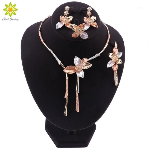 

earrings & necklace bridal dubai gold flower shaped jewelry sets crystal set nigerian wedding party women fashion set1, Silver