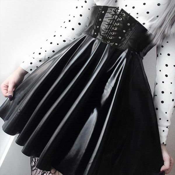 

punk harajuku кожезаменитель юбка повседневная сыпучие черный мини плиссированные юбки корейский pu высокой талии юбки женщин танцы женщин ю, Black