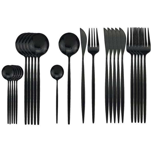 

24pcs black dinnerware set 304 stainless steel tableware cutlery set dishwasher safe fork knife spoon flatware set gift box 201116