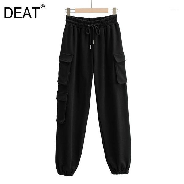 

deat] 2020 spring autumn new fashion multiple pockets high waist solid color temperament women harem long pants 13u7231, Black;white