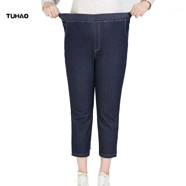 

office lady jean plus size 9xl 8xl 7xl 6xl elastic waist denim pencil jeans casual pants for women denim trousers yhfs1, Blue