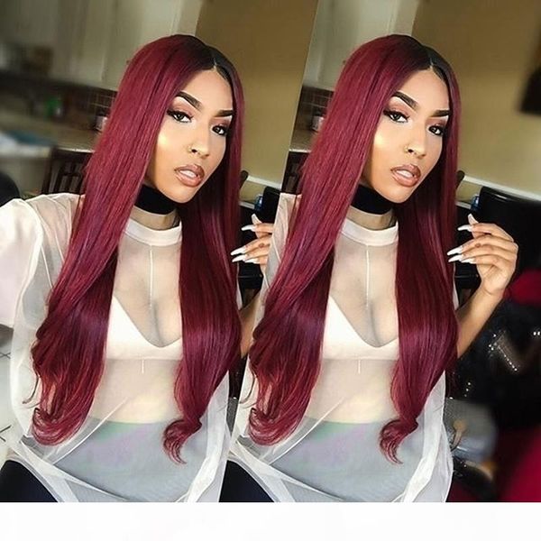 

1bt99j ombre человеческих волос полный парик шнурка straight burgundy two tone 1b 99j glueless фронта шнурка полный шнурок парики ombre virg, Black;brown