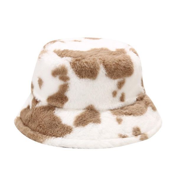 

winter cow print plush bucket hats for women soft velvet fisherman cap lady tourism outdoor warm hat fashion flat jllzyy