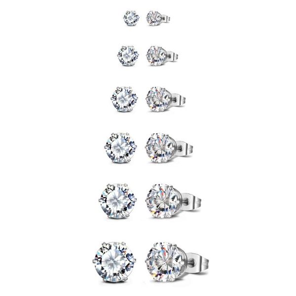 

womens stainless steel stud earrings set, hypoallergenic nickel-pierced cubic zirconia earrings 5 pairs 3-7mm, Golden;silver