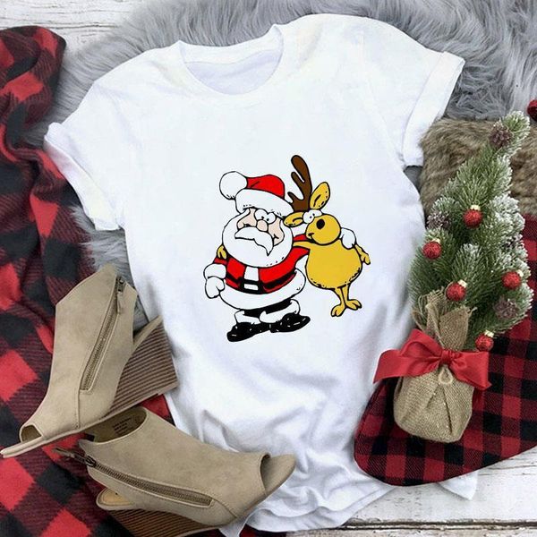 

cartoon santa claus print white t-shirt new year large size christmas basic tees harajuku loose graphic casual shirt tee