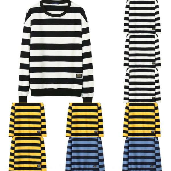 

hanlu casual men's autumn pulloversweater pullover new round neck pullover loose long sleeve striped sweater zybjs, Black