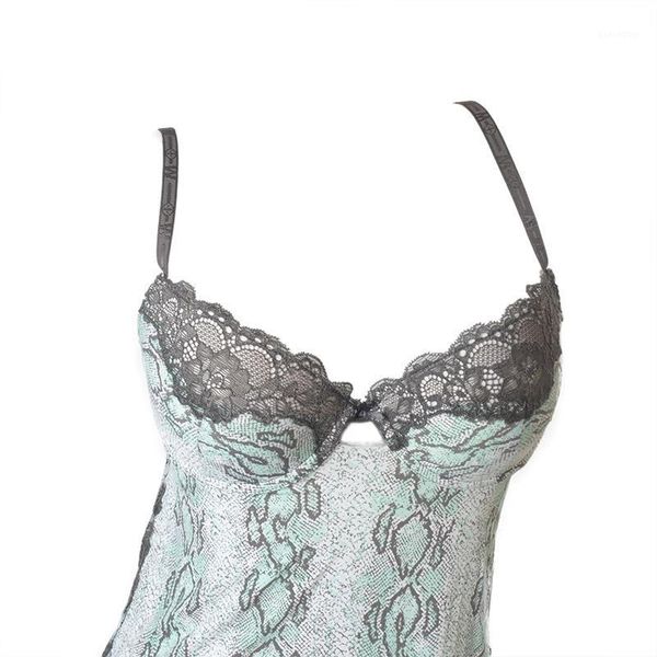 

new arrival women underwear lingerie camisoles 3/4 push up cup deep v green leopard print microfiber long slip plus size1, Black;white