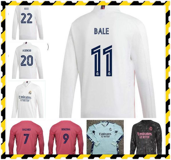 

long sleeve 20 21 real madrid soccer jerseys hazard jovic benzema camiseta de futbol 2020 2021 vinicius rodrygo modric football shirt, Black;yellow