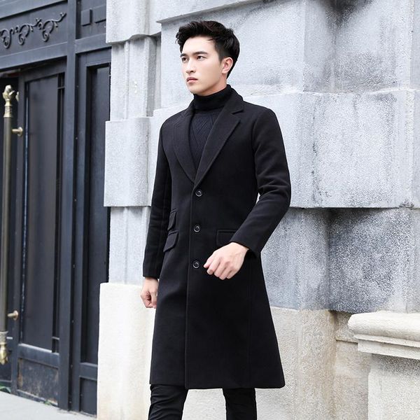 

2020 new men's windbreaker thick men's coat korean style slim windbreaker mid-length qy98, Black