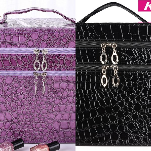 

ydmwt double-layer pattern portable portable crocodile bag case korean cosmetic huqtz travel large capacity cosmetic storage box bag