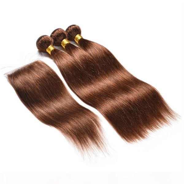 

light brown color 4 hair straight wave brazilian peruvian virgin human hair unprocessed real hair extensions, Black