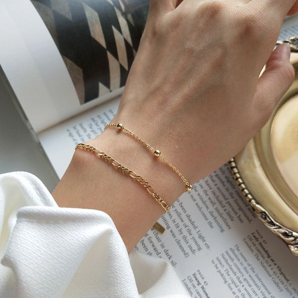 

silvology 925 sterling silver round bead flat chain bracelets for women 18k gold creative elegant bracelets minimalist jewelry 1028, Black