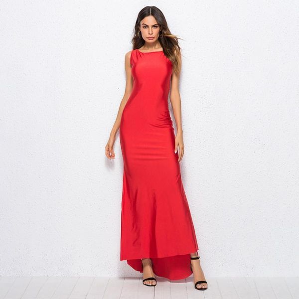 

casual dresses elegant woman sleeveless female long solid formal vestidos christmas cocktail party gown prom ball dress1, Black;gray