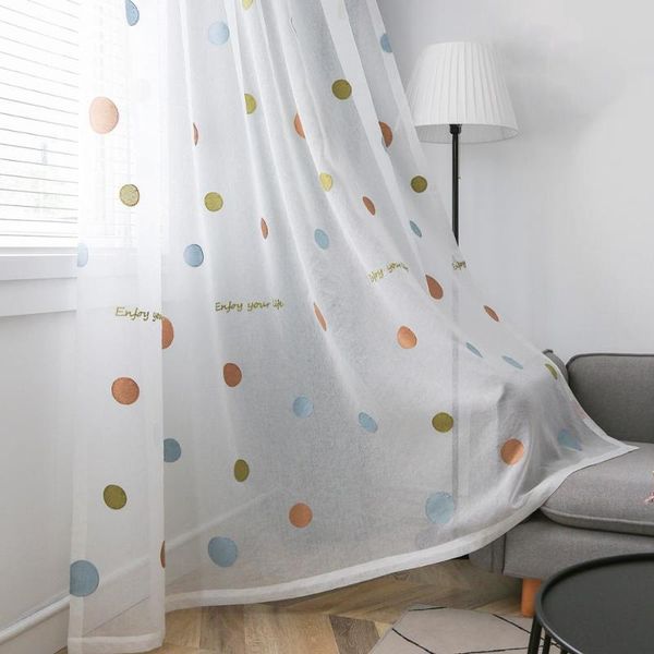 

curtain & drapes circle embroidered sheer curtains korean style tulle for living room romantic window zh035y