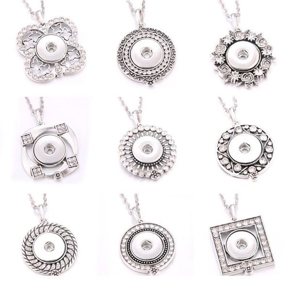 

2019 new round snap jewelry metal rhinestone snap button necklaces 18mm snap pendant necklace for women girls diy bbywfe, Silver