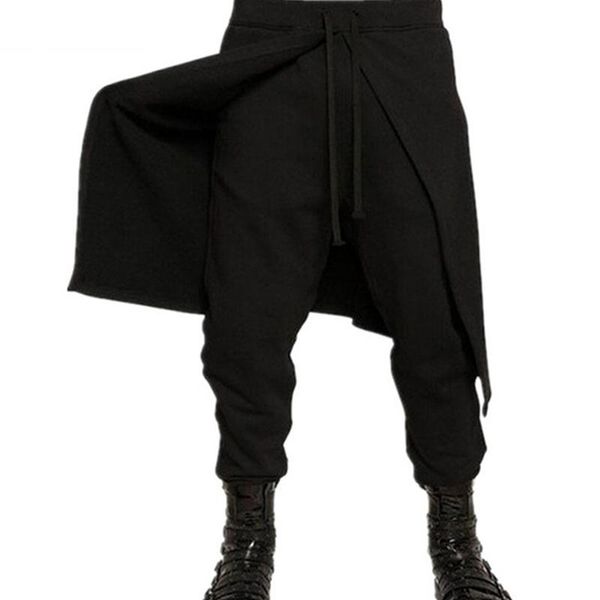 

2021 cool mens gothic punk style harem pants black hip-hop wear loose pant drawstring baggy dancing crotch trousers