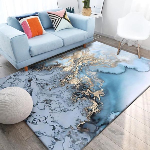 

abstract art blue carpet for living room modern gold ink bedroom kitchen room rug washable bath and toilet non-slip floor mat1